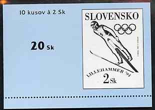 Slovakia 1994 Lillehammer Winter Olympic Games 20k booklet (Ski Jumping pane of 10 x 2k) complete and fine SG SB3, stamps on , stamps on  stamps on olympics    skiing