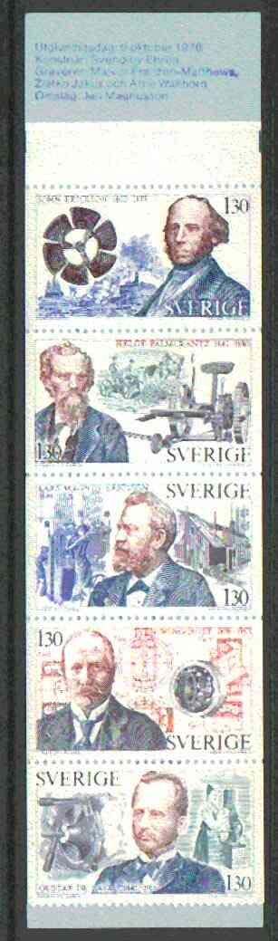 Sweden 1976 Swedish Technological Pioneers 6k50 booklet complete and pristine, SG SB312, stamps on , stamps on  stamps on science, stamps on telephone, stamps on inventors, stamps on hay, stamps on milk, stamps on farming, stamps on communications