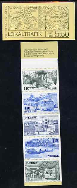 Sweden 1977 Public Transport 5k50 booklet complete and pristine, SG SB322, stamps on trams, stamps on ferry, stamps on buses, stamps on transport, stamps on railways, stamps on underground