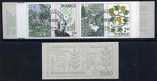 Sweden 1987 Swedish Botanical Garden 16k80 booklet complete with first day cancels, SG SB402, stamps on flowers    architecture