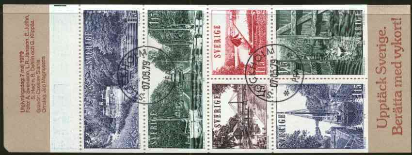 Sweden 1979 Tourism - Göta Canal 6k90 booklet complete with first day cancels, SG SB335, stamps on canals, stamps on ships, stamps on canoeing, stamps on bridges, stamps on slania