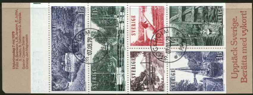 Sweden 1979 Tourism - GÃ¶ta Canal 6k90 booklet complete with first day cancels, SG SB335, stamps on , stamps on  stamps on canals, stamps on ships, stamps on canoeing, stamps on bridges, stamps on  stamps on slania