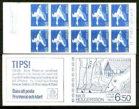 Sweden 1971 Nils Holgersson on Goose 6k50 booklet (Windmill on cover) complete and pristine, SG SB266, stamps on windmills     goose, stamps on slania