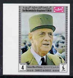 Yemen - Royalist 1969 Famous Men of History 4b De Gaulle from imperf set of 11 unmounted mint, Mi 843B*, stamps on constitutions, stamps on personalities, stamps on de gaulle, stamps on personalities, stamps on de gaulle, stamps on  ww1 , stamps on  ww2 , stamps on militaria