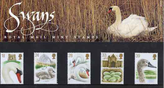 Great Britain 1993 Abbotsbury Swannery set of 5 in official presentation pack SG 1639-43, stamps on birds   swan