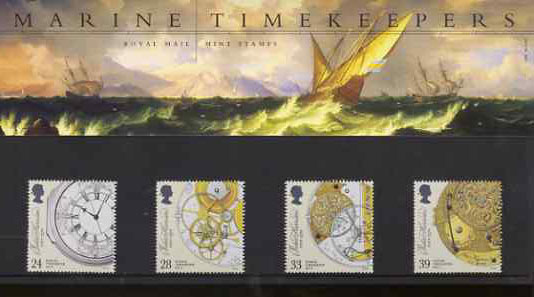 Great Britain 1993 Marine Timepieces (John Harrison Anniversary) set of 4 in official presentation pack SG 1654-57, stamps on , stamps on  stamps on clocks    inventions