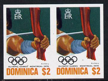 Dominica 1976 Olympic Games $2 (Archery) imperf pair unmounted mint, as SG 521, stamps on , stamps on  stamps on sport, stamps on archery, stamps on olympics