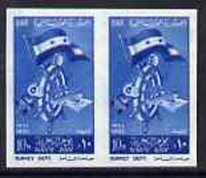 Egypt 1961 Navy Day 10m blue unmounted mint imperf pair, SG 668var, stamps on , stamps on  stamps on ships    flags      navigation