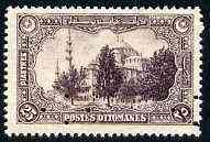Turkey 1920 The Suleiman Mosque 25pi purple with four-hole diamond security specimen punch from the single file-copy sheet of 100 from the Bradbury Wilkinson sample book. The original sheet was carefully removed preserving some of the original gum, as SG 968, stamps on , stamps on stamps on religion, stamps on stamps on mosques, stamps on stamps on islam