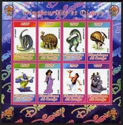 Congo 2010 Disney & Dinosaurs #2 perf sheetlet containing 8 values with Scout Logo unmounted mint, stamps on disney, stamps on films, stamps on cinema, stamps on movies, stamps on cartoons, stamps on scouts, stamps on dinosaurs