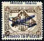 Ecuador 1930s Servicio Interno opt on 30c brown unissued Official stamp without gum with ! instead of full stop after Patria plus opt misplaced and AEREO omitted, stamps on , stamps on  stamps on aviation