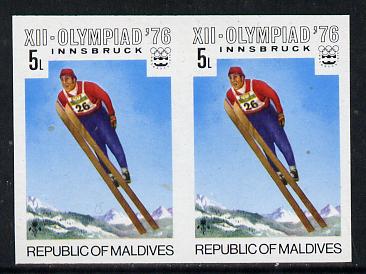 Maldive Islands 1976 Winter Olympics 5l (Ski Jumping) unmounted mint imperf pair (as SG 628), stamps on , stamps on  stamps on sport, stamps on olympics, stamps on skiing    