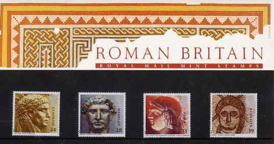 Great Britain 1993 Roman Britain set of 4 in official presentation pack SG 1771-74, stamps on , stamps on  stamps on history, stamps on mosaics, stamps on arts, stamps on sculpture, stamps on archaeology, stamps on roman