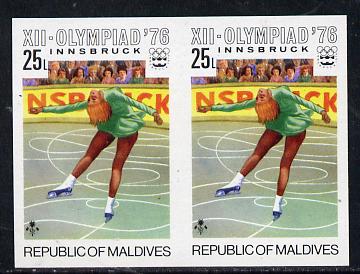 Maldive Islands 1976 Winter Olympics 25l (Figure Skating) unmounted mint imperf pair (as SG 629), stamps on sport, stamps on olympics, stamps on skating