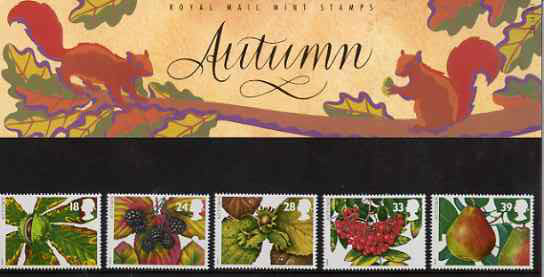 Great Britain 1993 The Four Seasons - Autumn Fruits set of 5 in official presentation pack SG 1779-83, stamps on fruit   trees