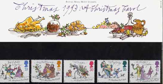 Great Britain 1993 Christmas - A Christmas Carol by Charles Dickens set of 5 in official presentation pack SG 1790-94, stamps on christmas, stamps on dickens, stamps on literature