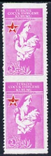 Turkey 1942 Postal Tax - Childrens Day 5k (Nurse & Baby) unmounted mint vert pair with horiz perfs omitted, stamps on nurses      children    