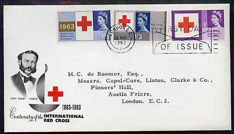 Great Britain 1963 Red Cross phosphor set of 3 on illustrated cover with special first day machine cancel SG 642p-44p (type-written address), stamps on , stamps on  stamps on red cross     medical