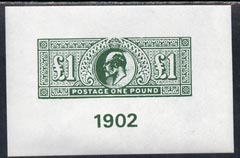Great Britain 1902 KEVII £1 green fine facsimile imperf on gummed paper (as SG 266/320) unmounted mint, stamps on cinderella
