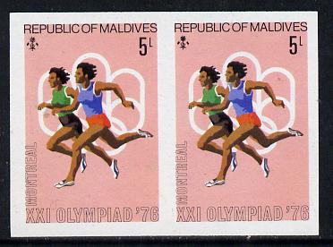 Maldive Islands 1976 Montreal Olympics 5l (Running) unmounted mint imperf pair (as SG 658), stamps on , stamps on  stamps on sport, stamps on olympics, stamps on running 