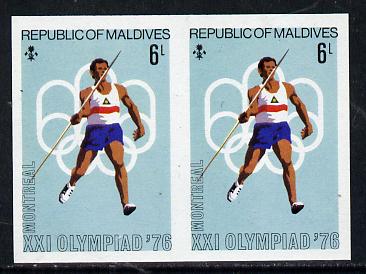 Maldive Islands 1976 Montreal Olympics 6l (Javelin) unmounted mint imperf pair (as SG 659), stamps on , stamps on  stamps on sport, stamps on javelin, stamps on olympics