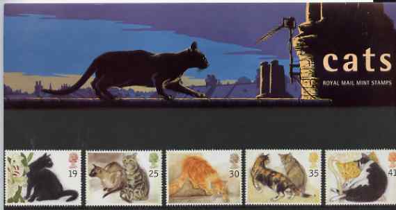 Great Britain 1995 Cats set of 5 in official presentation pack SG 1848-52, stamps on , stamps on  stamps on cats   