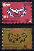 Ceylon 1965 International Co-operation Year set of 2 unmounted mint, SG 507-08*, stamps on , stamps on  stamps on communications, stamps on  stamps on  icy , stamps on  stamps on united nations