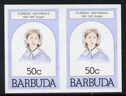 Barbuda 1981 Florence Nightingale 50c unmounted mint imperforate pair (as SG 546), stamps on medical, stamps on personalities, stamps on nurses, stamps on women