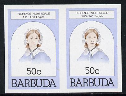 Barbuda 1981 Florence Nightingale 50c unmounted mint imperforate pair (as SG 546), stamps on , stamps on  stamps on medical, stamps on personalities, stamps on nurses, stamps on women