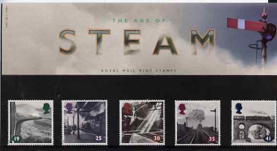 Great Britain 1994 The Age of Steam (Photographs by Colin Gifford) set of 5 in official presentation pack, SG 1795-99, stamps on railways    photography