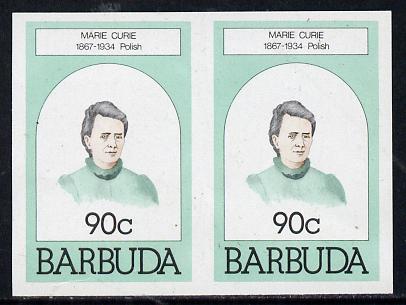 Barbuda 1981 Marie Curie 90c unmounted mint imperforate pair (as SG 547), stamps on , stamps on  stamps on medical, stamps on personalities, stamps on nobel, stamps on physics, stamps on women, stamps on x-rays, stamps on  stamps on chemist