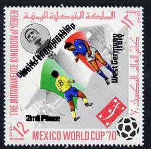 Yemen - Royalist 1970 World Cup Football 12b value (Italy Mi 984) (perf diamond shaped) opt'd 'World Championship Italy 2nd Place' additionally opt'd for 'West Germany 3rd Place' both in black unmounted mint