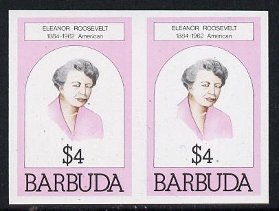 Barbuda 1981 Eleanor Roosevelt $4 unmounted mint imperforate pair (as SG 549), stamps on , stamps on  stamps on personalities, stamps on americana, stamps on women