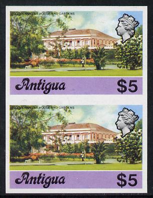 Antigua 1976 Government House $5 (without imprint) unmounted mint imperforate pair (as SG 485A), stamps on , stamps on  stamps on constitutions