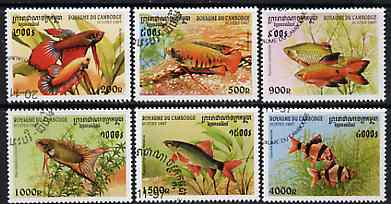 Cambodia 1997 Tropical Fish complete perf set of 6 cto used, SG 1702-07*, stamps on fish