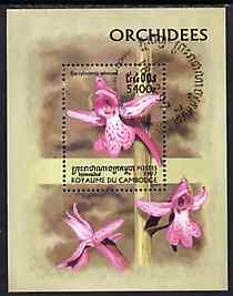 Cambodia 1997 Orchids perf miniature sheet cto used, stamps on flowers     orchids