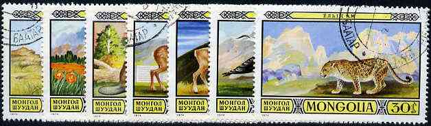 Mongolia 1974 Game Reserves Fauna complete set of 7, cto used SG 852-58*, stamps on birds, stamps on animals, stamps on deer, stamps on beaver, stamps on leopard, stamps on cats, stamps on argali
