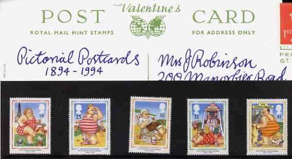 Great Britain 1994 Centenary of the Picture Postcard set of 5 in official presentation pack SG 1815-19, stamps on comic   cartoons