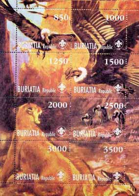 Buriatia Republic 1998 Animals & Birds composite sheetlet containing complete set of 8 values each with Scout Logo, unmounted mint, stamps on , stamps on  stamps on animals    birds     scouts, stamps on knots