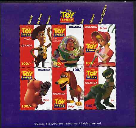 Uganda 1997 Walt Disney's Toy Story unmounted mint sheetlet containing set of 6, stamps on , stamps on  stamps on disney    toys    films