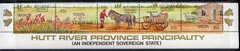 Cinderella - Hutt River Province 1985 Christmas (opt'd on 1984 strip) unmounted mint strip of 5 ($2.80 face), stamps on , stamps on  stamps on christmas    bells    santa          donkeys