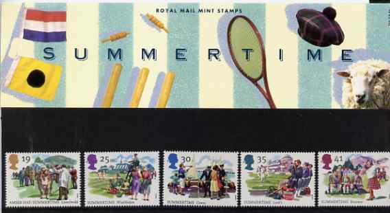 Great Britain 1994 The Four Seasons - Summertime set of 5 in official presentation pack SG 1834-38, stamps on horses   tennis    yachts    cricket     sailing