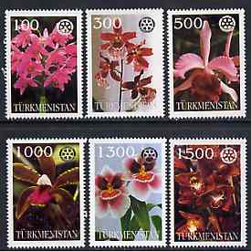 Turkmenistan 1997 Orchids (with Rotary logo) complete perf set of 6 values unmounted mint, stamps on orchids     flowers     rotary