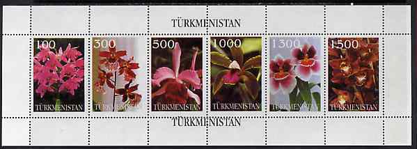 Turkmenistan 1997 Orchids sheetlet containing complete set of 6 values unmounted mint, stamps on orchids     flowers