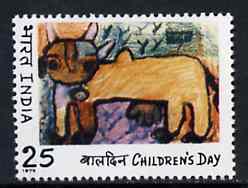 India 1975 Children's Day (Painting of Cow by Sanjay Patel) unmounted mint SG 791*, stamps on , stamps on  stamps on bovine    arts     children