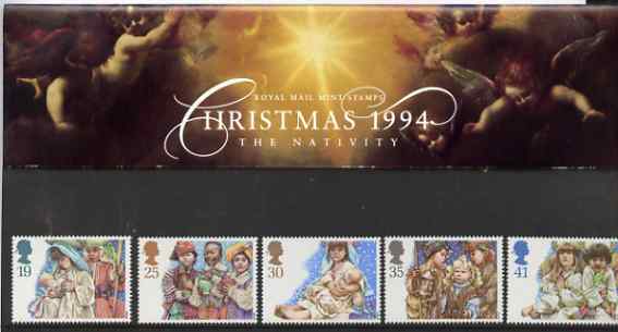 Great Britain 1994 Christmas - Childrens Nativity Plays set of 5 in official presentation pack SG 1843-47, stamps on christmas         children