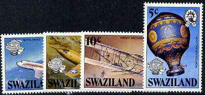 Swaziland 1983 Bicentenary of Manned Flight set of 4 unmounted mint, SG 431-34, stamps on aviation, stamps on bell, stamps on fokker, stamps on wright, stamps on balloons