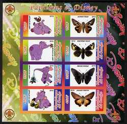 Congo 2010 Disney & Butterflies #1 imperf sheetlet containing 8 values with Scout Logo unmounted mint, stamps on disney, stamps on films, stamps on cinema, stamps on movies, stamps on cartoons, stamps on scouts, stamps on butterflies