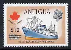 Antigua 1975 $10 on 75c (Federal Maple Freighter) from provisional surcharges set unmounted mint, SG 425*, stamps on , stamps on  stamps on ships