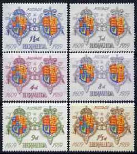 Bermuda 1959 350th Anniversary of First Settlement set of 6 unmounted mint, SG 157-62, stamps on arms, stamps on heraldry